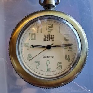 FADED GLORY POCKET WATCH, CHAIN, & LEATHER CASE